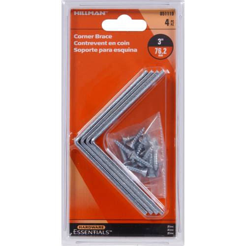 Package of four zinc-plated corner braces with screws for home improvement and shelving accessories under $50 collections