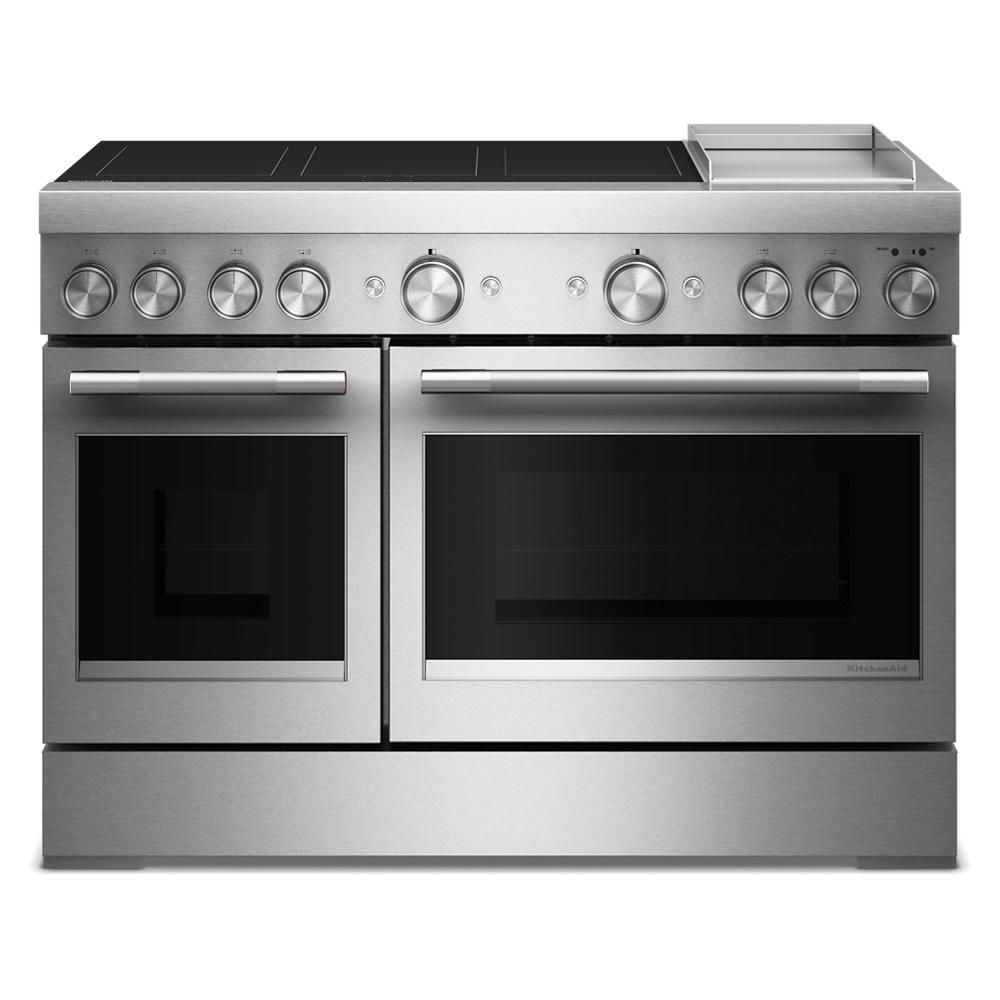 Commercial-style stainless steel 48-inch induction range with dual ovens and griddle in Ranges and Kitchen & Kitchenware collections