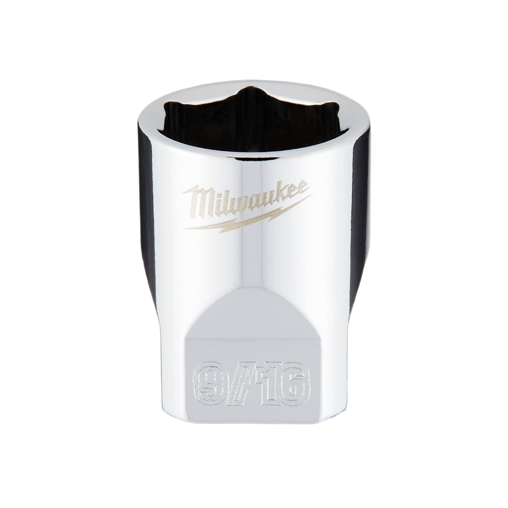 Chrome-finished 9/16-inch 6-point socket with anti-roll design for use with 1/4-inch drive ratchets in hand tool collections