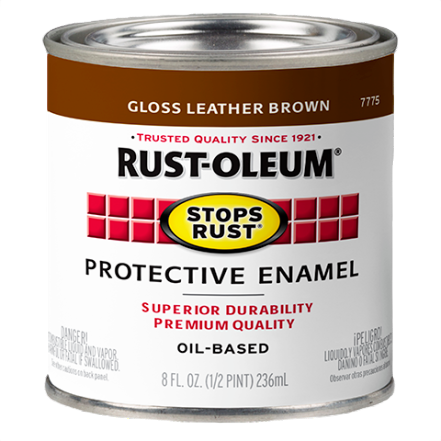 Oil-based Rust-Oleum protective enamel paint in gloss leather brown for specialty paint and home improvement uses