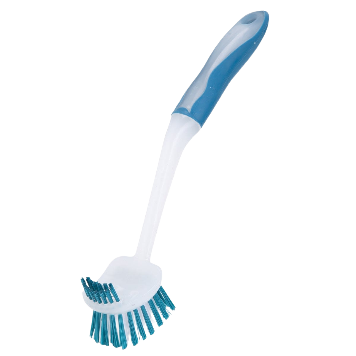 Blue and white dish brush with ergonomic handle and stiff bristles for cleaning in under $25 cleaning tools category
