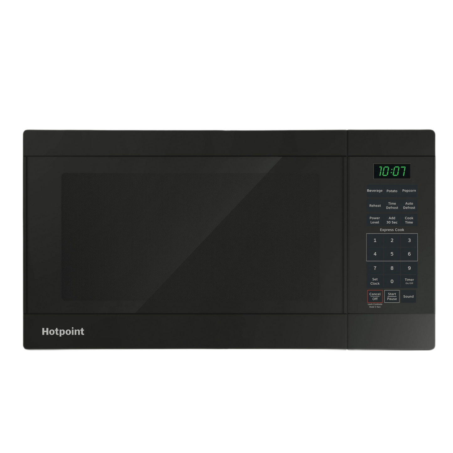 Black countertop microwave with digital display, numeric keypad, and preset cooking options in Kitchen & Kitchenware collection