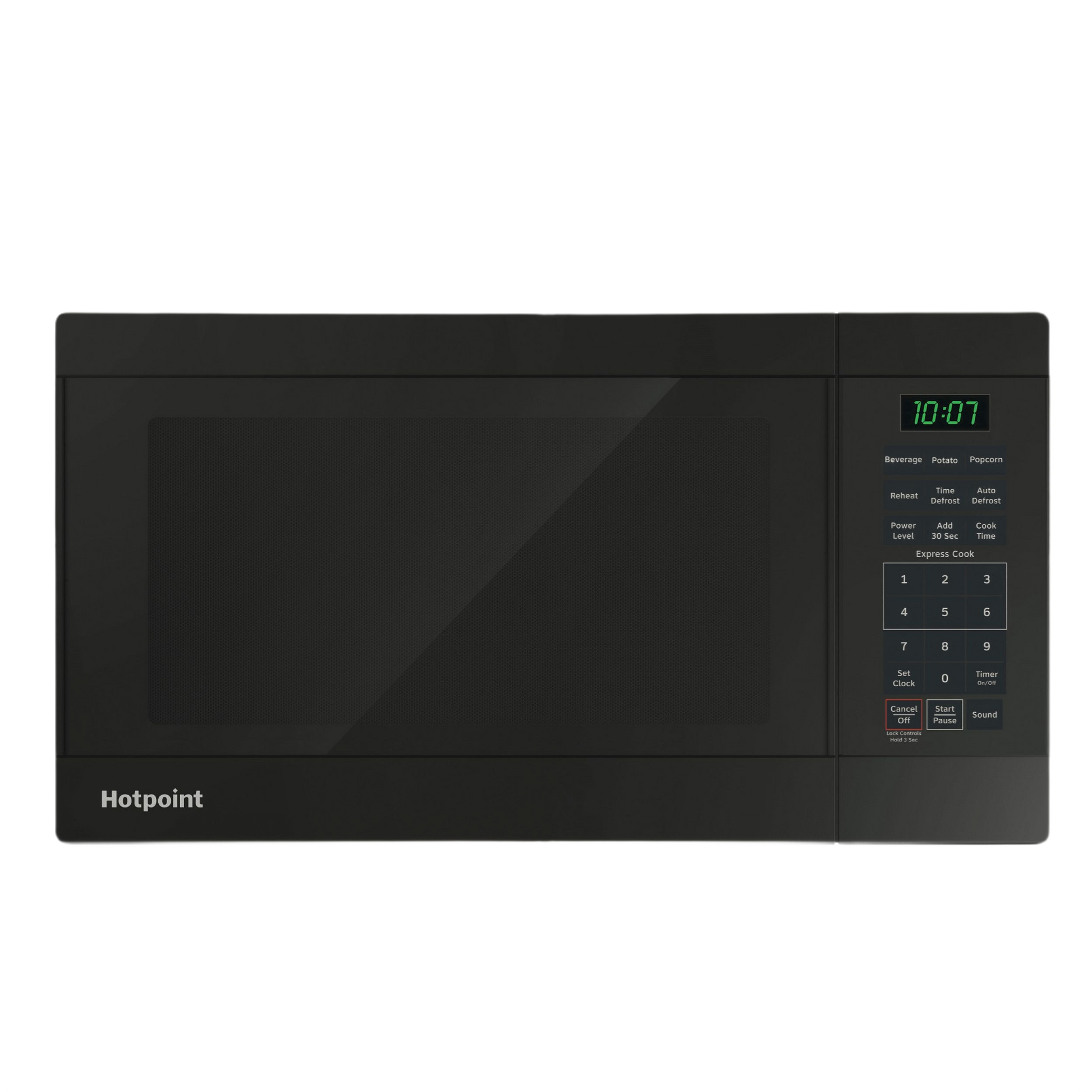 Black countertop microwave with digital display, numeric keypad, and preset cooking options in Kitchen & Kitchenware collection