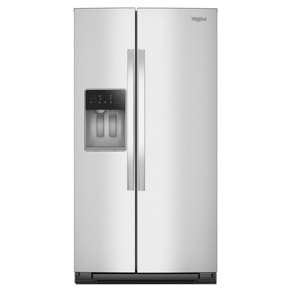 Whirlpool stainless steel 36-inch side-by-side refrigerator with built-in water and ice dispenser in appliances collection