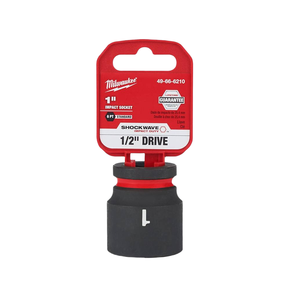 Durable black impact socket with red holder, 1-inch 6-point design for high torque use in hand tools and home improvement