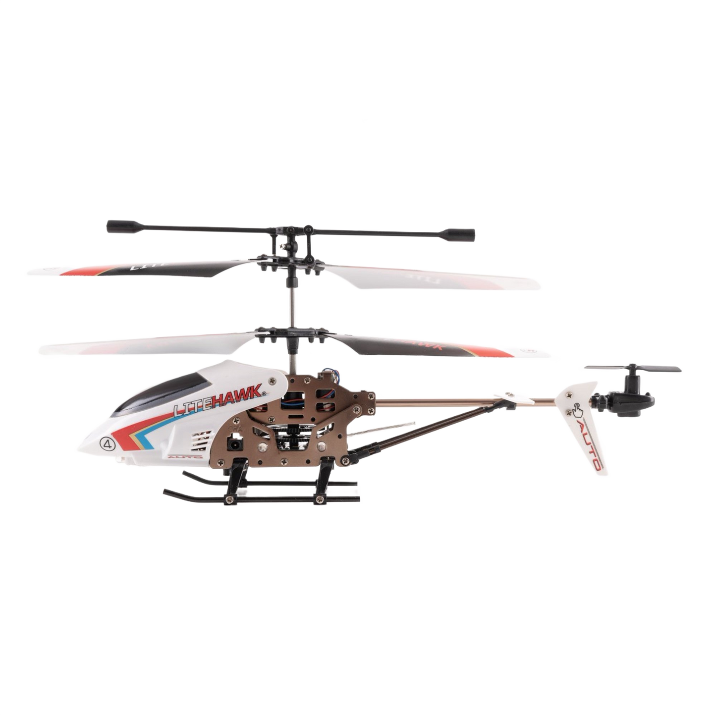 White and brown RC helicopter with dual rotor blades for remote controlled toys and vehicles collection under $100