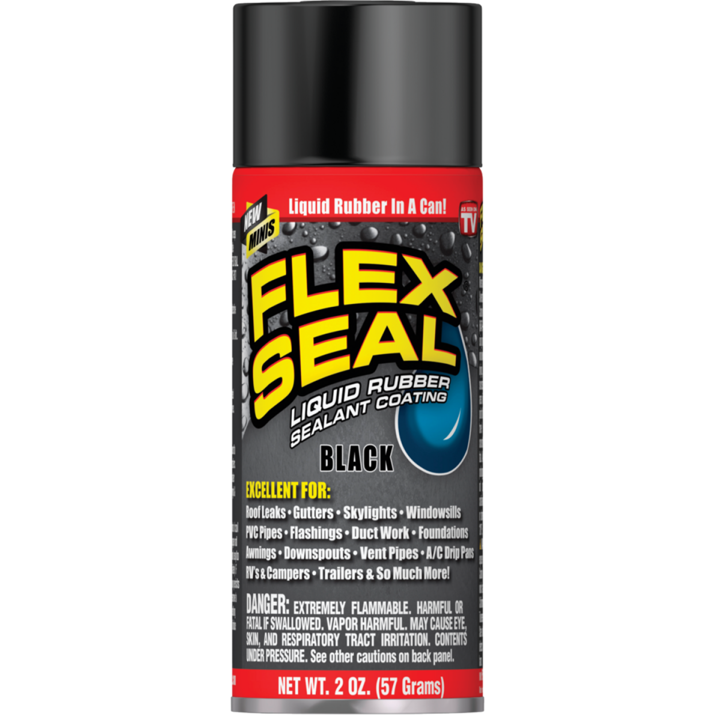 Can of Flex Seal black liquid rubber sealant spray for waterproofing and repairs in paint and sealers collections