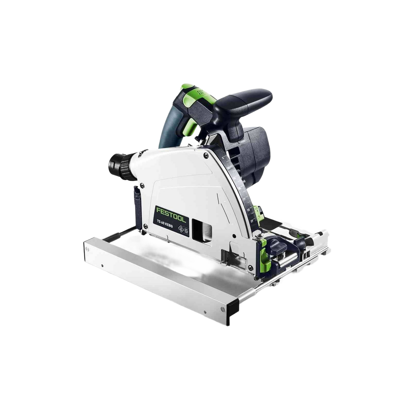 Compact track saw with ergonomic handle and integrated guide rail system for precise woodworking cuts and home improvement tasks