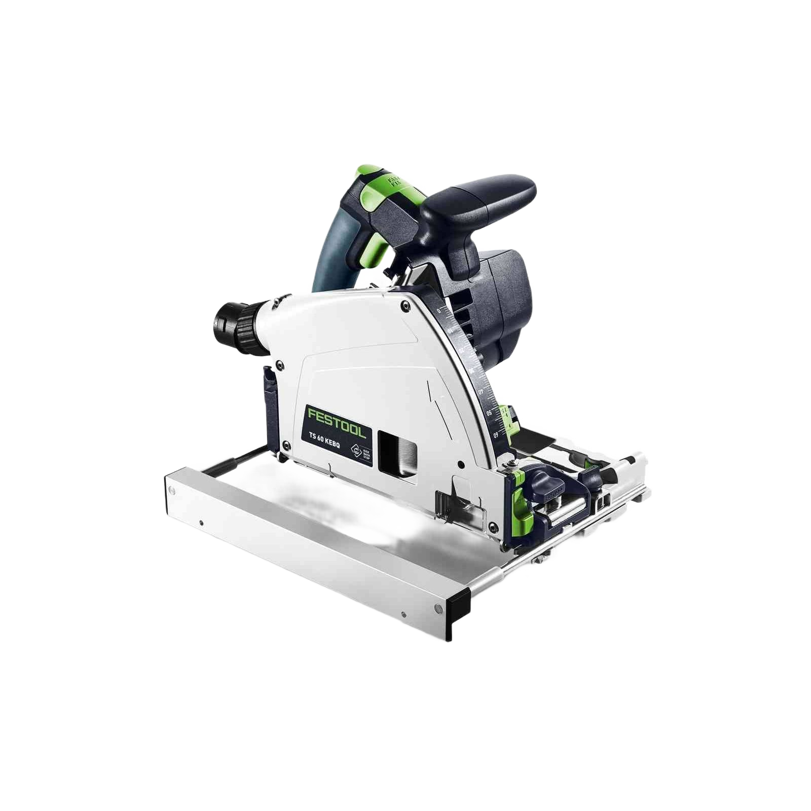 Compact track saw with ergonomic handle and integrated guide rail system for precise woodworking cuts and home improvement tasks