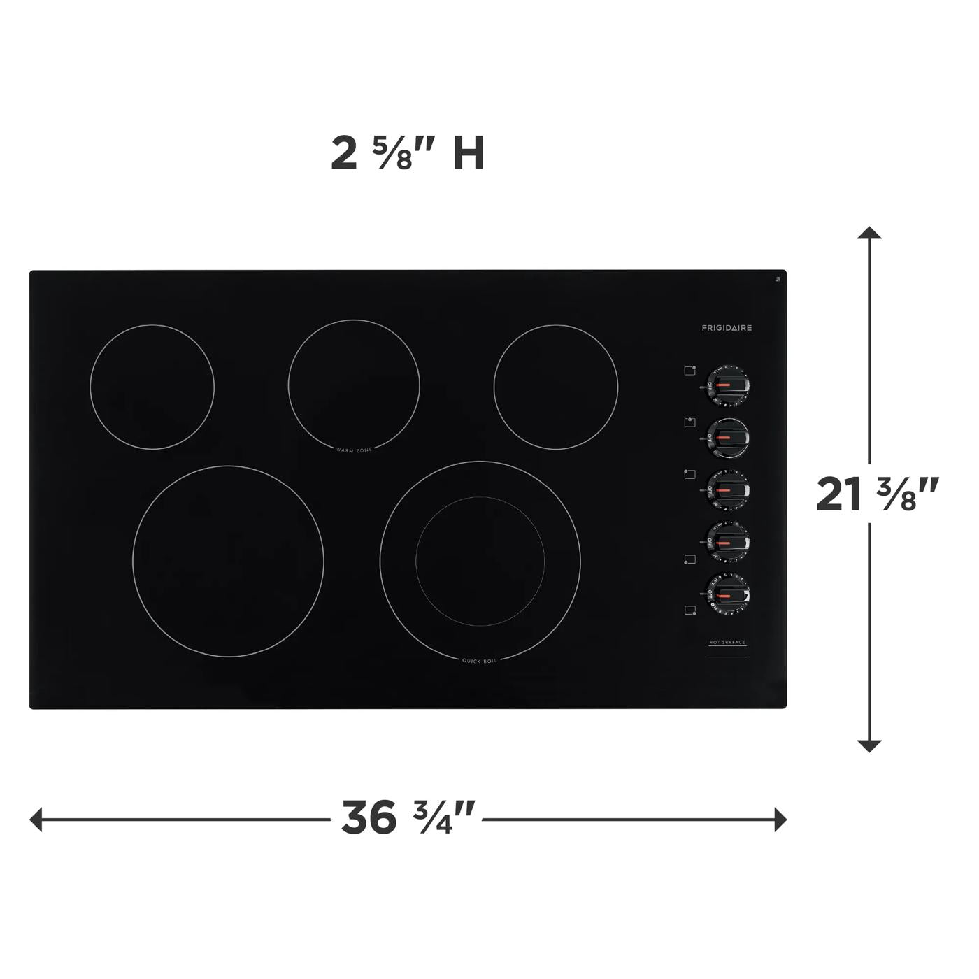 Black electric cooktop with five heating elements and control knobs for kitchen and home improvement use