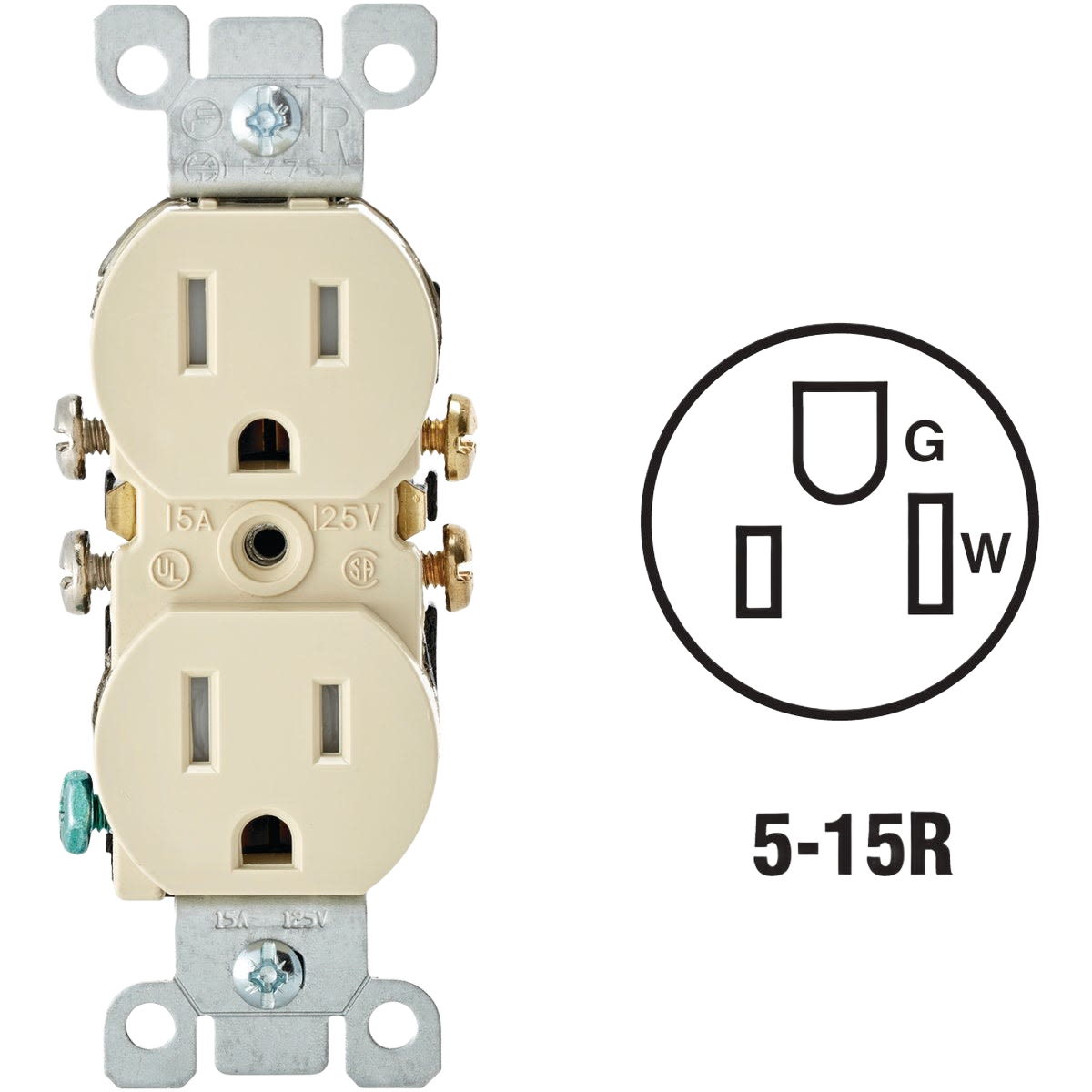 Ivory tamper resistant duplex electrical outlet with quick wire terminals for home improvement in electrical collections