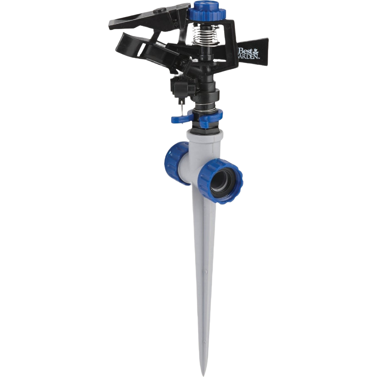 Poly spike impulse sprinkler with adjustable blue dials for lawn and garden watering in irrigation and lawn sprinkler collections