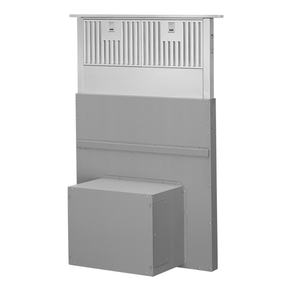 stainless steel retractable downdraft vent with dual filters for kitchen ventilation in KitchenAid appliances and home improvement