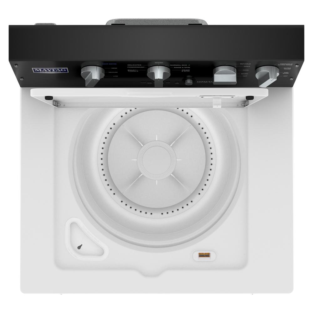 Top load washer with dual-action agitator and black control panel featuring multiple dials from washers collection