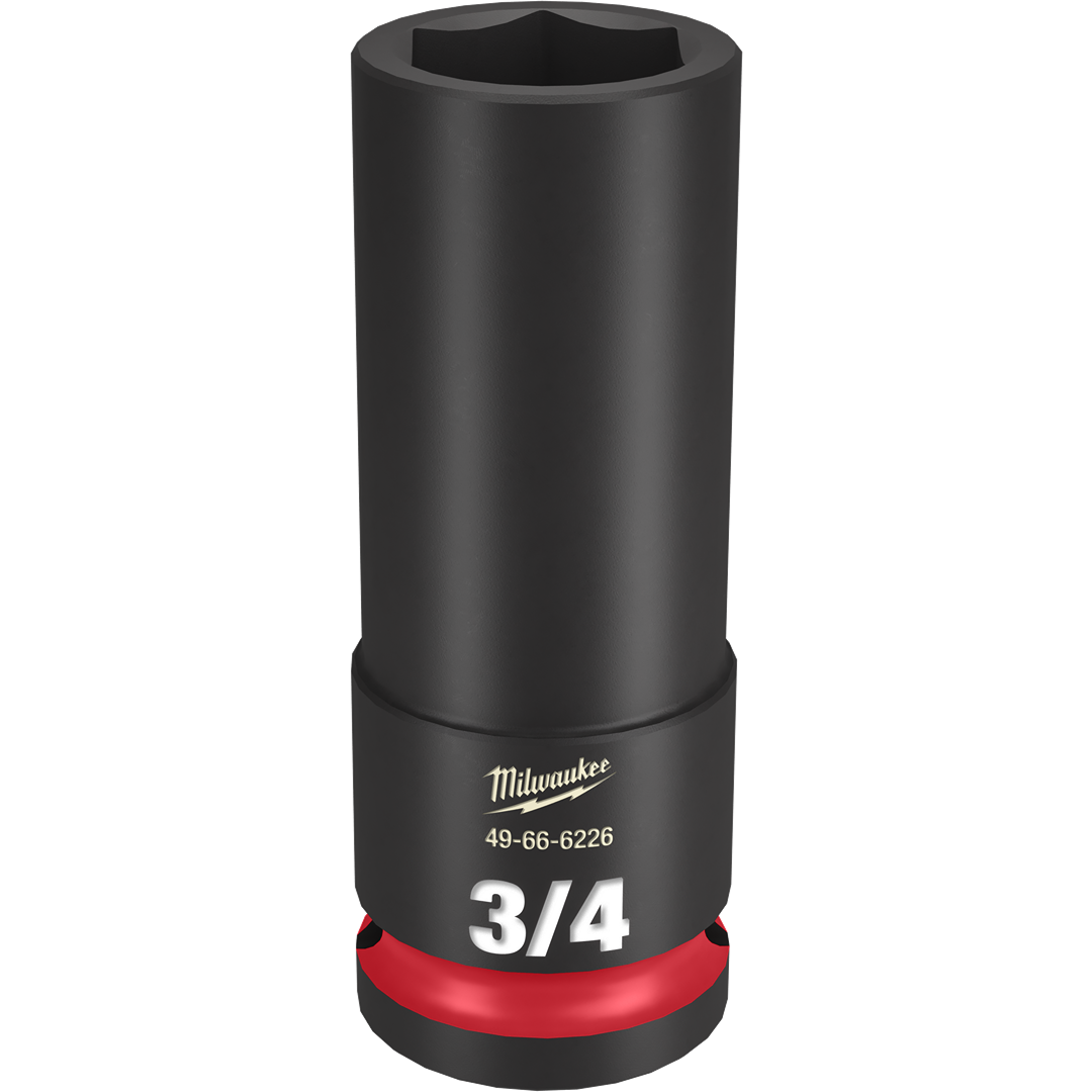 Black impact duty deep 3/4 inch 6 point socket with red accent for hand tools and home improvement projects