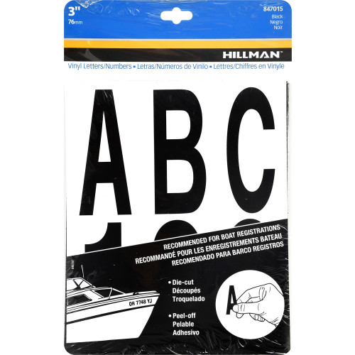 Sheet of adhesive black vinyl letters and numbers for labeling in tools and home improvement projects