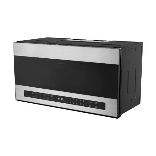 Sleek stainless steel and black glass smart over-the-range microwave with digital controls in Microwaves collection