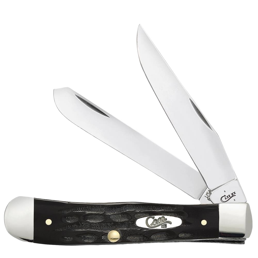 Trapper knife with jigged buffalo horn handle, two stainless steel blades, ideal for cutting and woodworking tools collections