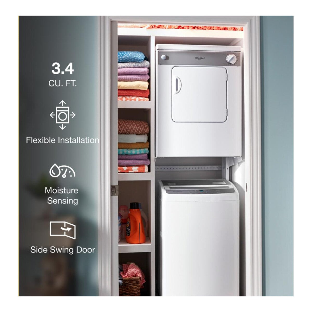 3.4 cu. ft. Compact Front Load Dryer with Flexible Installation