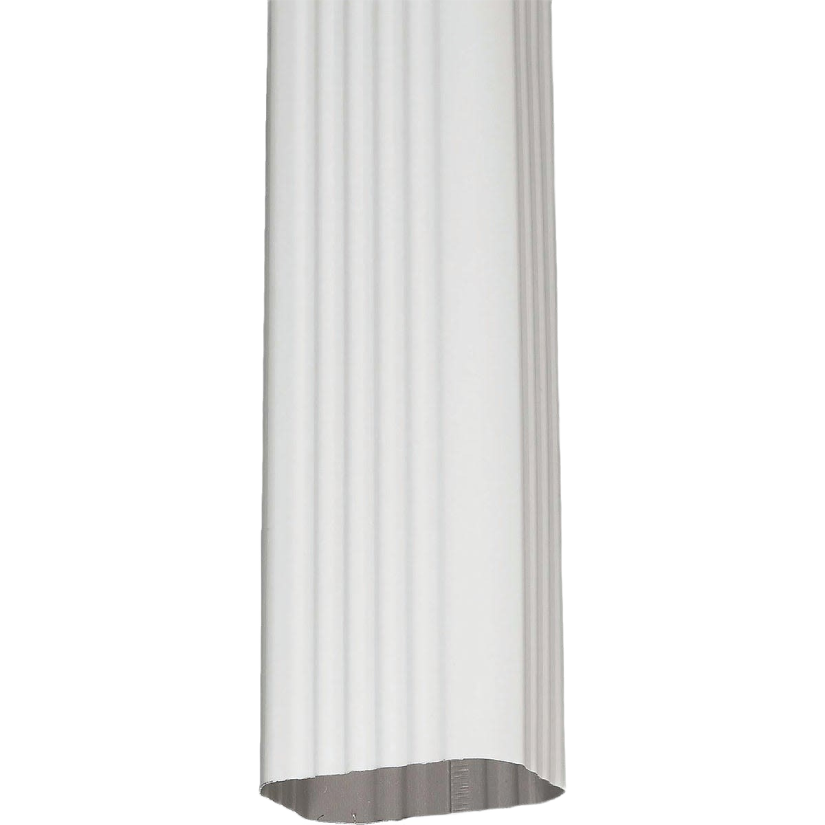 White aluminum downspout section designed for roofing and gutter systems in home improvement collections