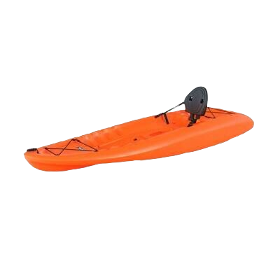 Bright orange sit-on-top kayak with adjustable black seat, offering stability for outdoor games and water fun.
