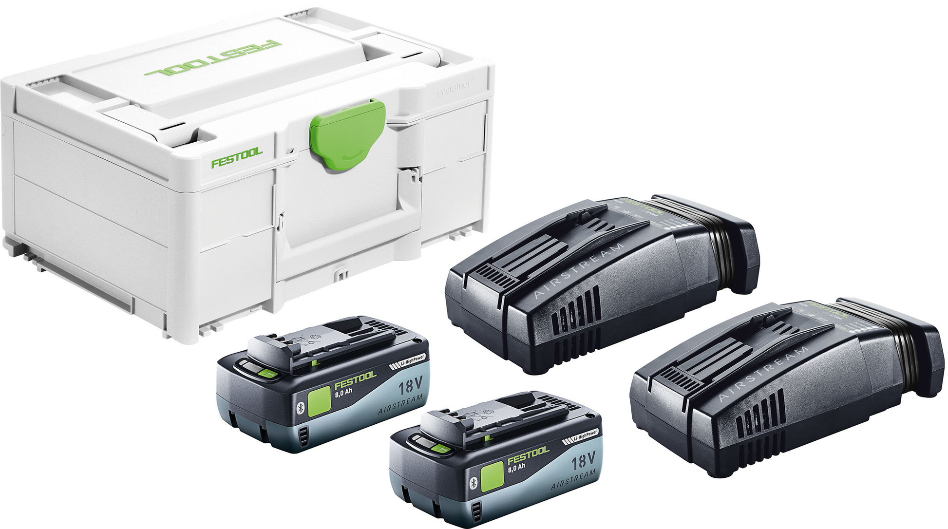 Festool 577328 Energy Set SYS 18V 2x8.0/2xSCA16 with batteries, chargers, and branded storage case for tools and home improvement