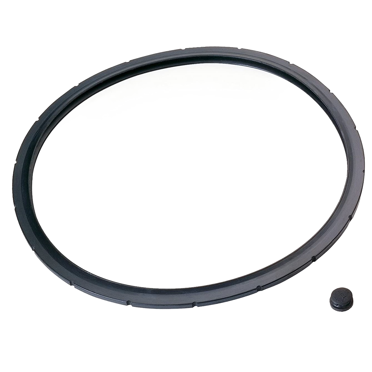 Black rubber gasket ring for sealing a pressure cooker, part of kitchenware and home improvement tools collection