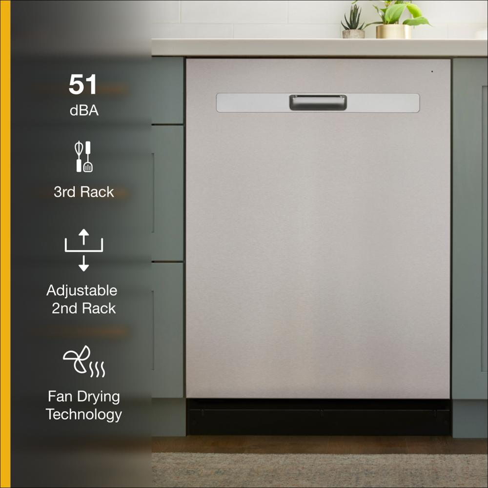 Quiet Dishwasher with 3rd Rack and Pocket Handle