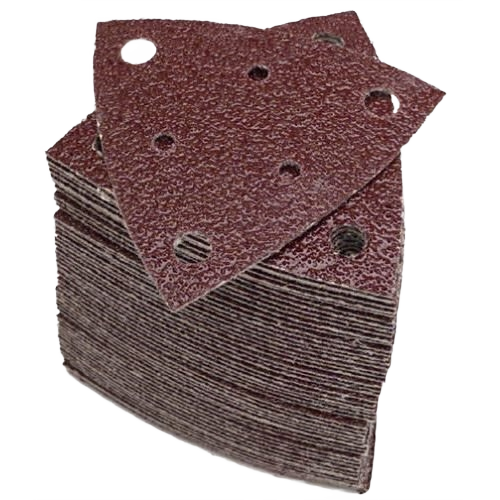 Stack of brown 60-grit sanding sheets with multiple holes for dust extraction in abrasives and tool accessories collections