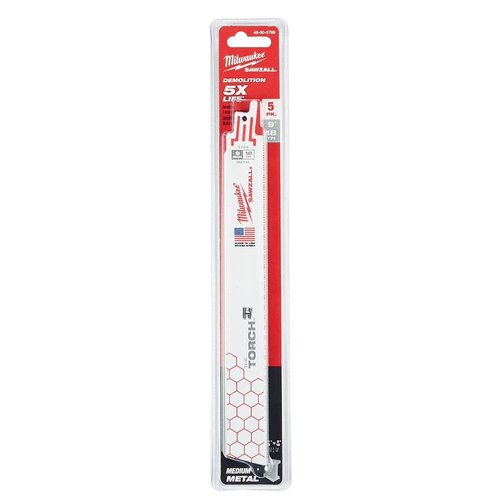 Five-pack of 9-inch Milwaukee demolition saw blades with 18 TPI carbide teeth for tool and saw accessories under $50 collections