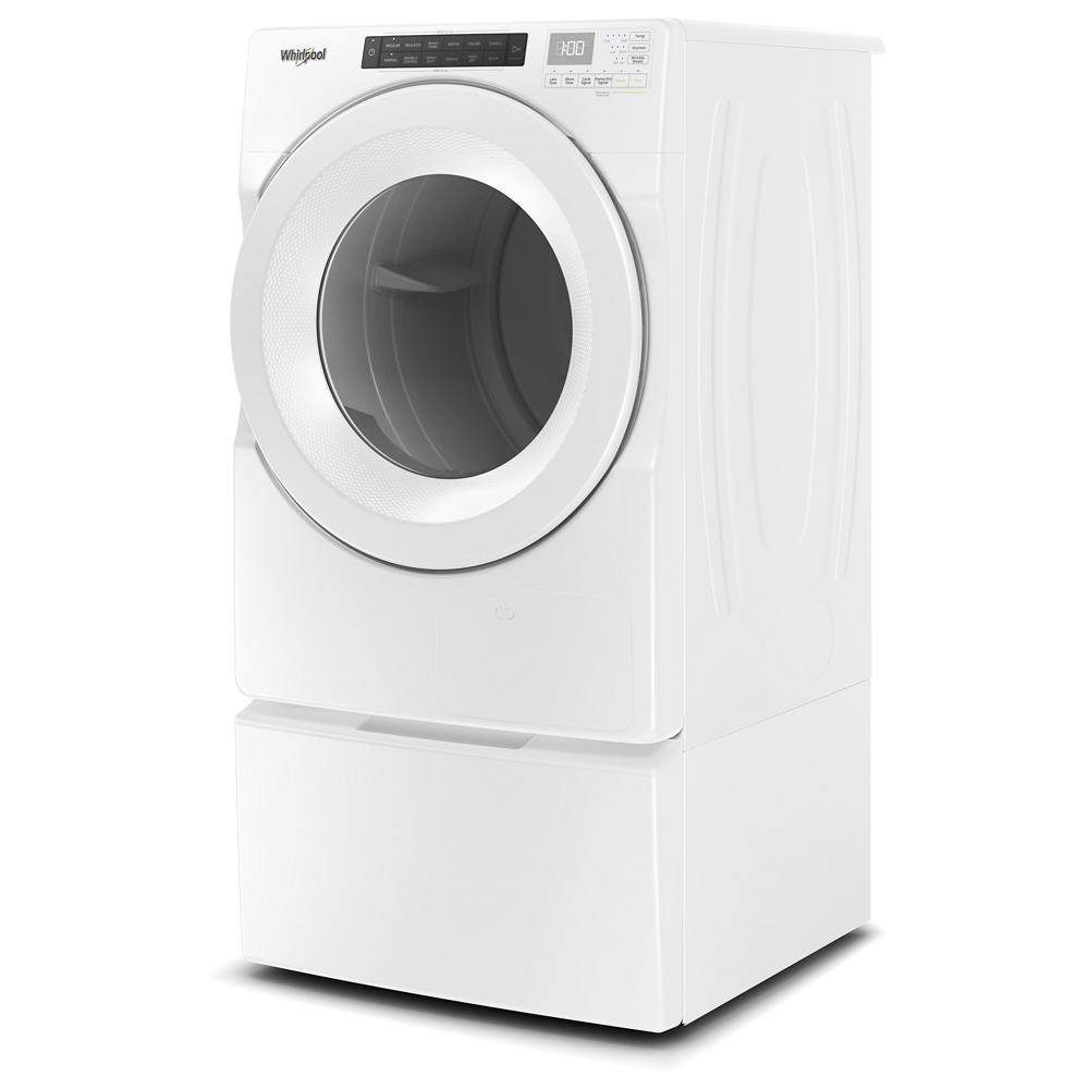 White front-load heat pump dryer with intuitive touch controls and advanced moisture sensing in appliance setting