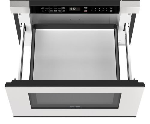Built-in stainless steel microwave drawer with sensor cooking and angled touch controls from Kitchen & Kitchenware collection