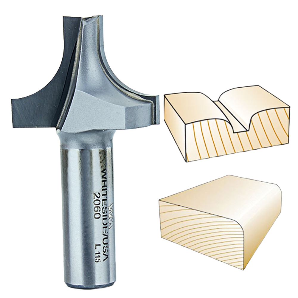 Carbide grooving router bit with plunge point for creating roundover edges on wood in tool accessories and drill bits