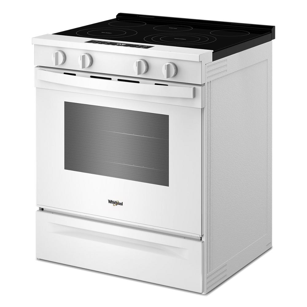 White 30-inch electric range with smooth cooktop, control knobs, and oven window in Ranges and Kitchen & Kitchenware collections