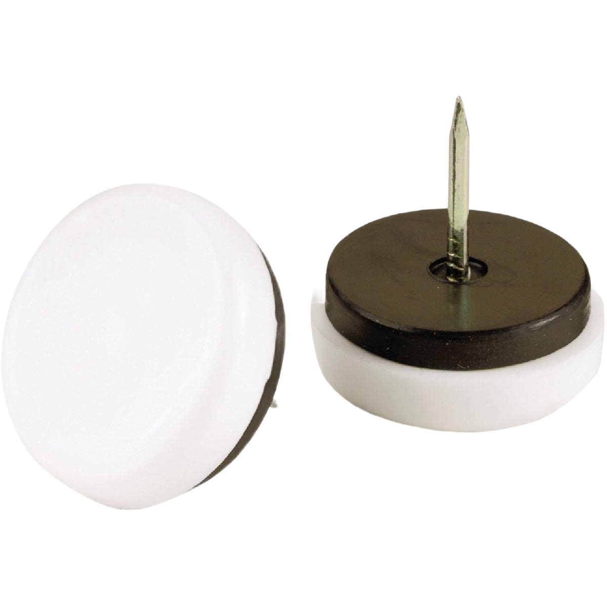 Round white nail-on glides with rubber cushions for furniture protection in hardware and furniture accessories collections under $50