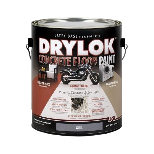 One-gallon can of white latex base concrete floor paint for garage, patio, and basement floor sealing and protection