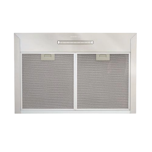Stainless steel wall mount chimney hood with dual mesh filters and integrated LED lighting for kitchen appliances collection