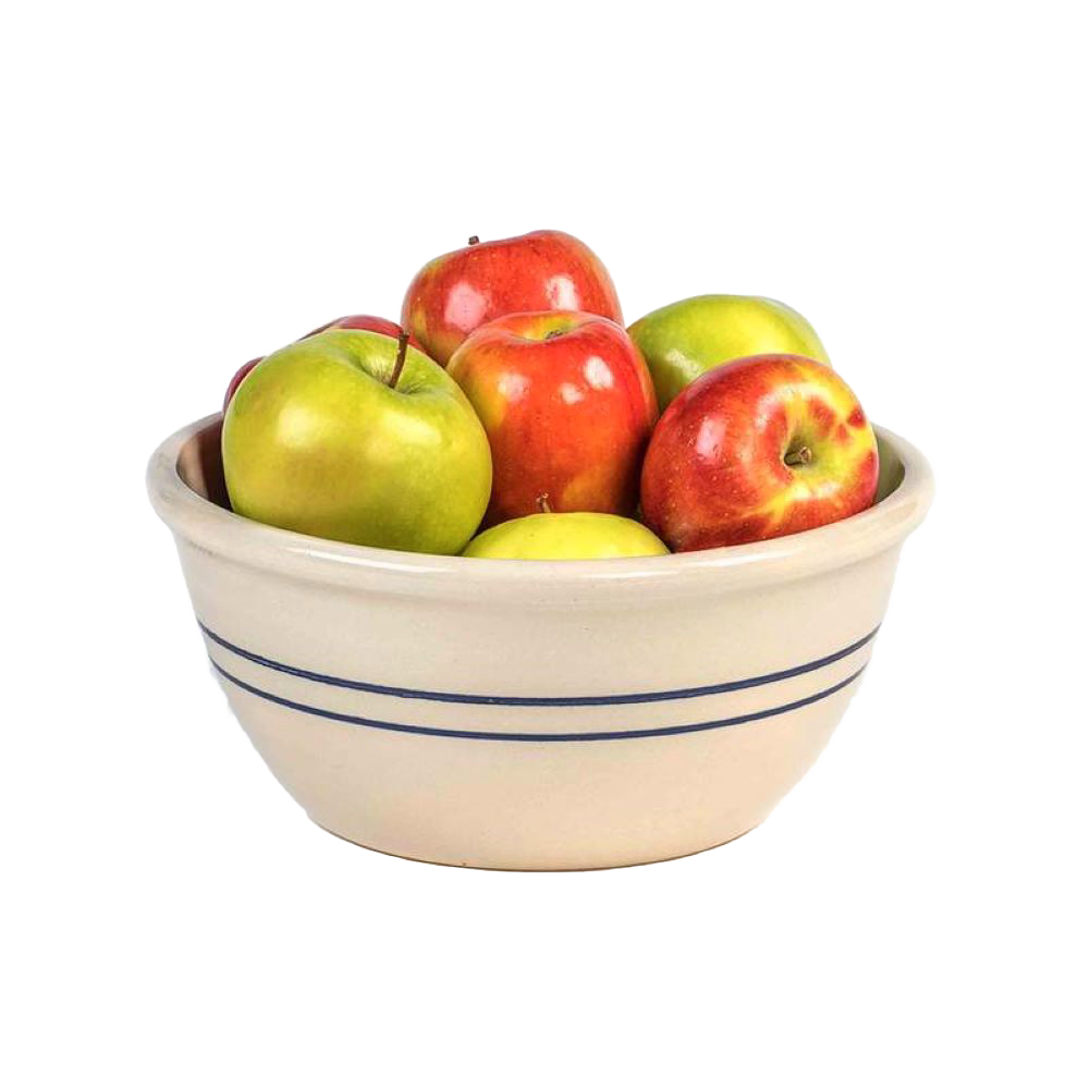 Stoneware bowl with heritage blue stripes filled with red and green apples, part of Serveware and Kitchenware collections