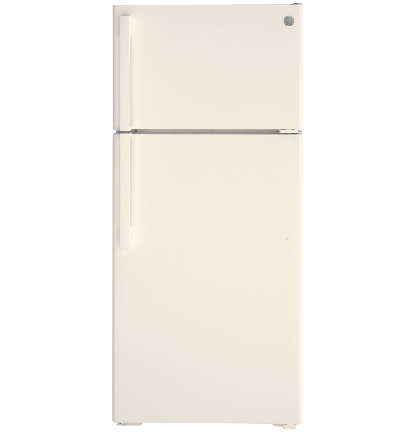 Cream-colored top-freezer refrigerator with vertical handles in kitchen and top freezer appliances collection