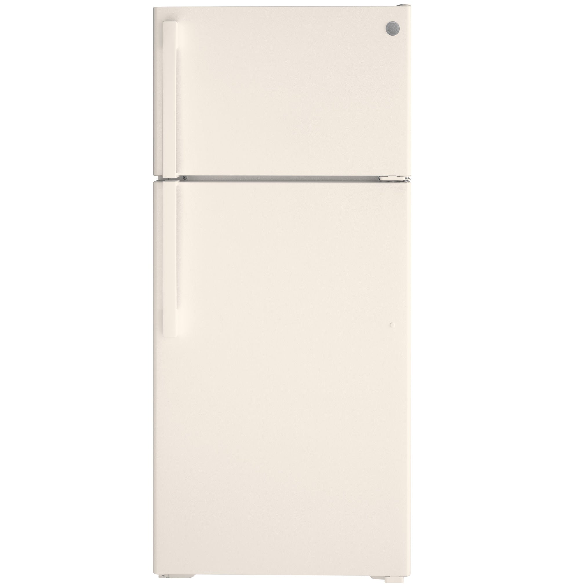 Cream-colored top-freezer refrigerator with vertical handles in kitchen and top freezer appliances collection