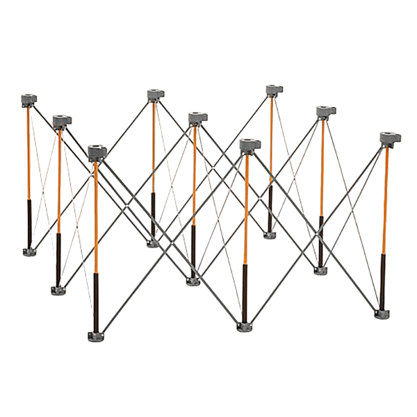 Expandable metal workstand frame with orange accents and sturdy cross braces for versatile home improvement use