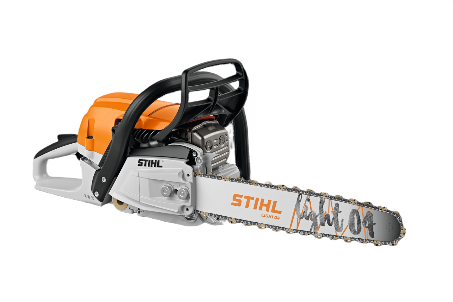 Orange and white gas chainsaw with 18-inch cutting bar designed for heavy-duty tools and home improvement tasks