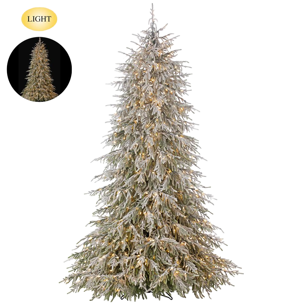 Allstate Floral 7.5' x 60" Snowed Willow Pine Tree with 750 LED Lights