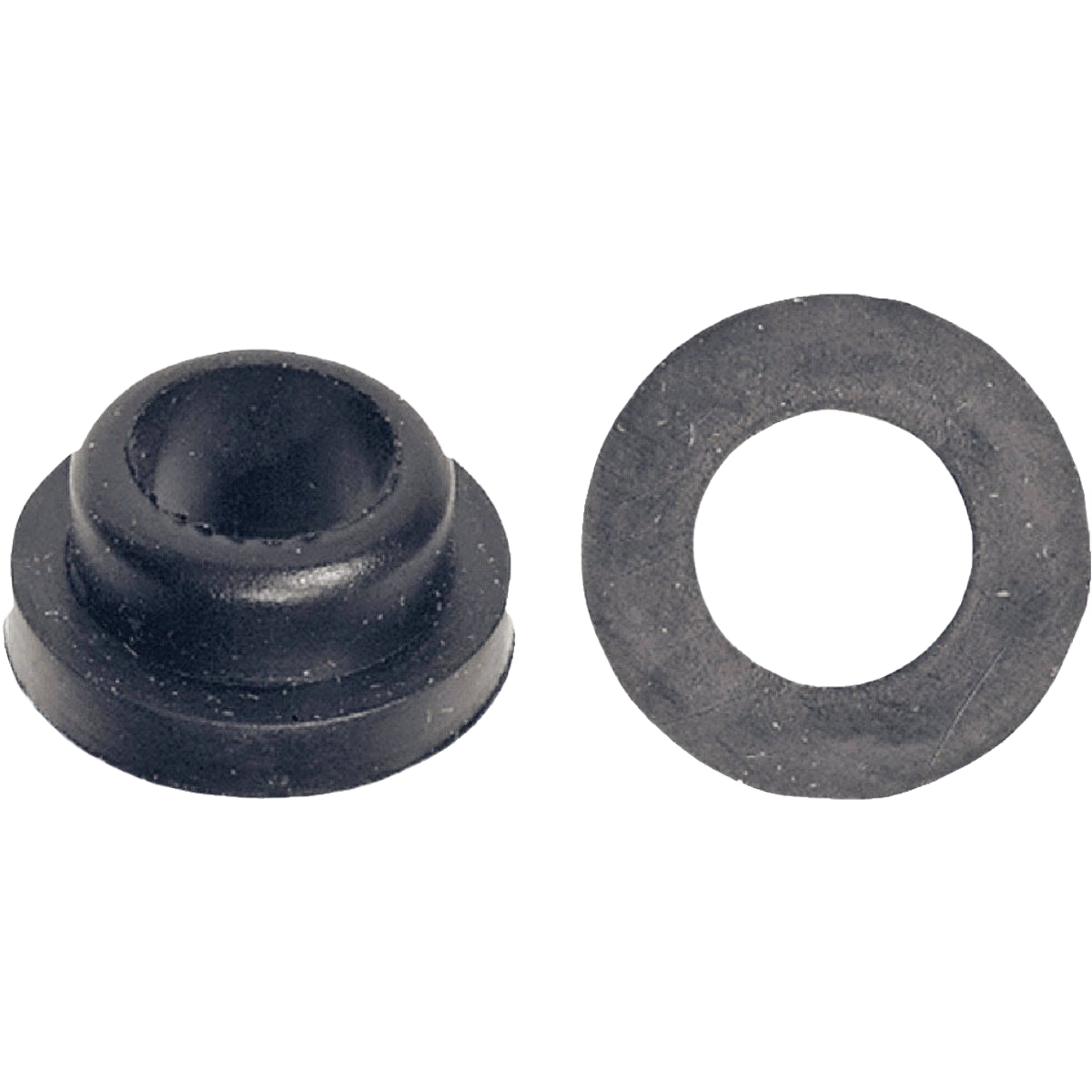 Black molded cone slip joint washer and flat washer pair for plumbing repair and faucet parts collection