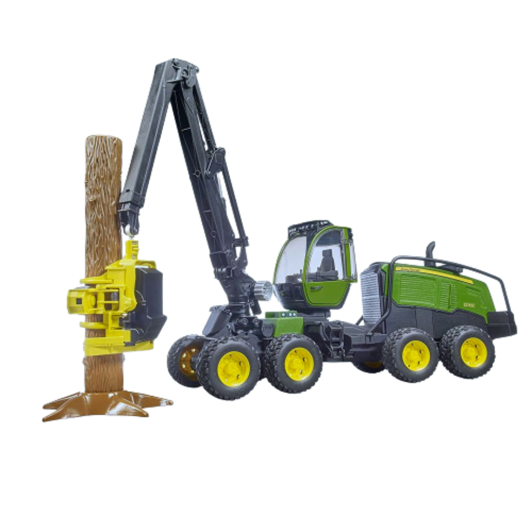 Detailed Bruder Toys model of a green and yellow forestry wheeled harvester for Vehicles & Remote Controlled Toys collection