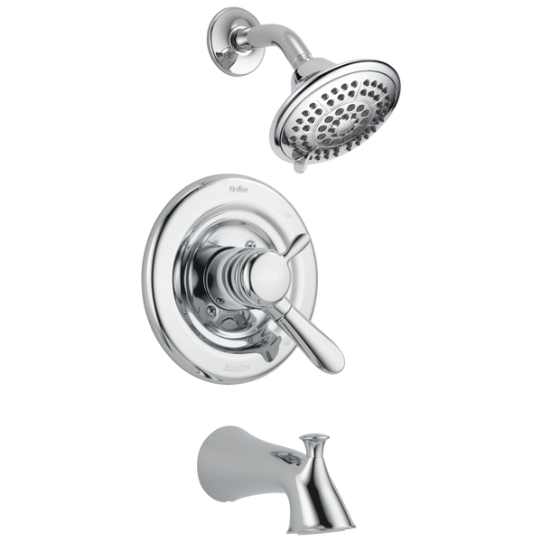 Chrome shower trim set with adjustable showerhead, single lever control, and bathtub spout for bathroom plumbing upgrades
