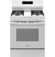 White free-standing gas range with four burners, control knobs, and digital display from Ranges & Kitchen & Kitchenware collections