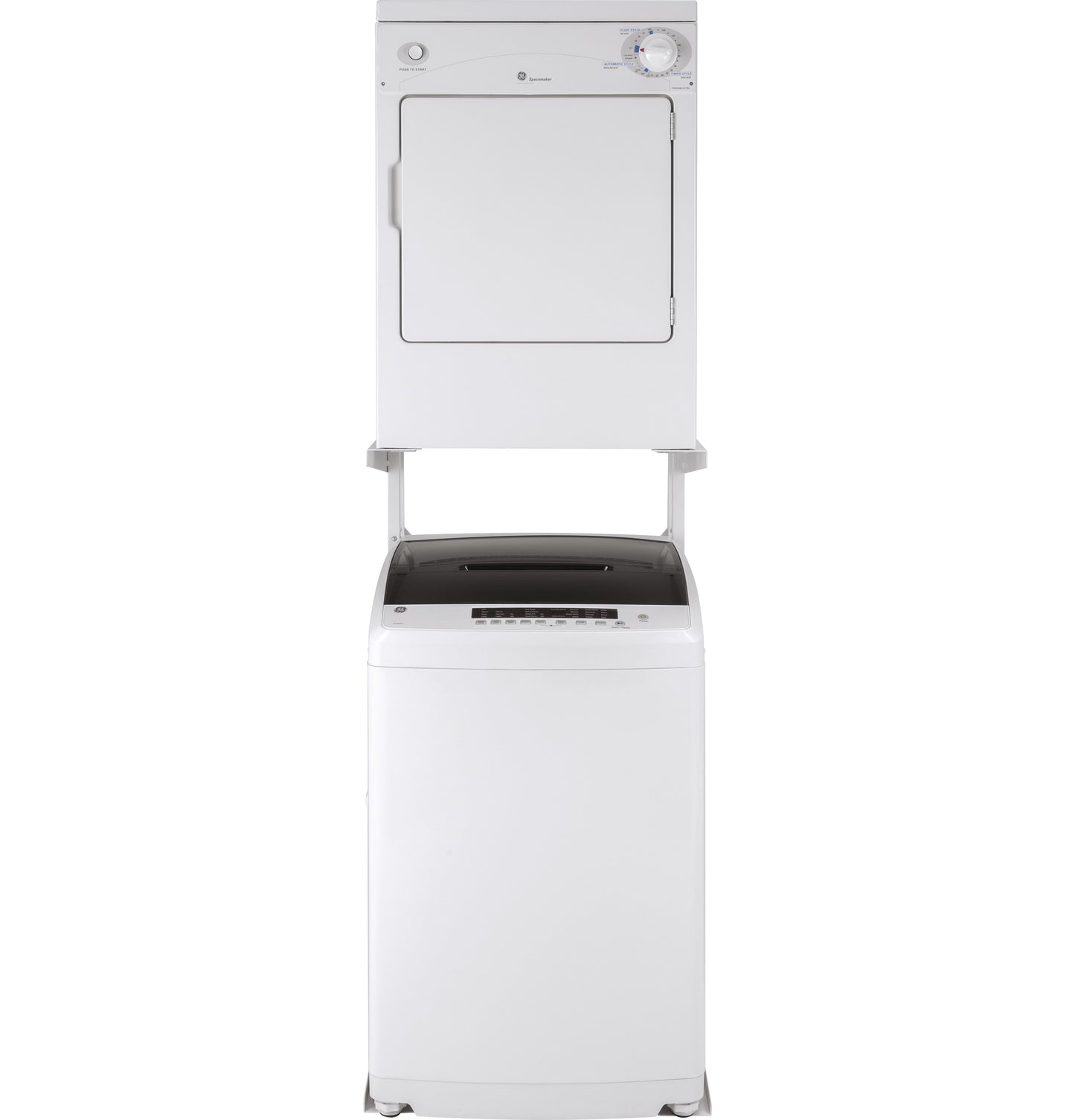 White stacked top load washer and dryer unit designed for efficient laundry in home appliance setups