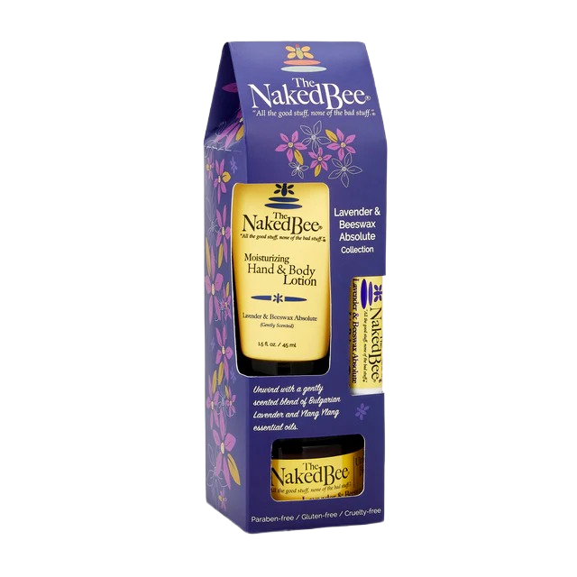 Lavender and beeswax hand and body lotion gift set in purple packaging from Health & Beauty and Skin Care collections