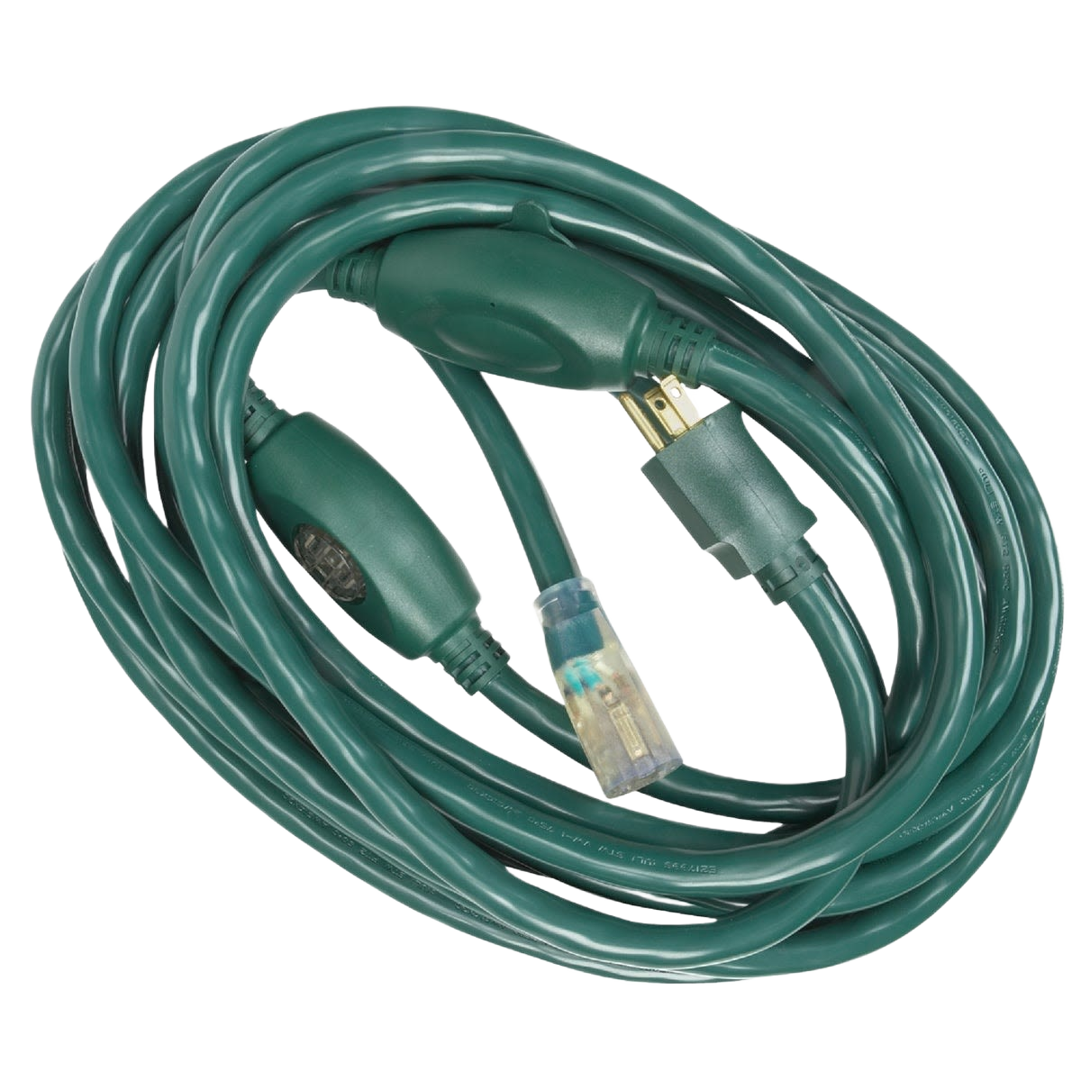 Green multi-outlet extension cord with grounded plug and surge protector for versatile home improvement use